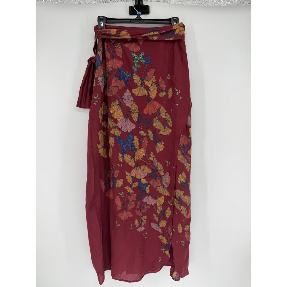 Free People Bri Bri Butterfly Floral Maxi Skirt Side Slit in Red Combo | Size 4 - Picture 2 of 10